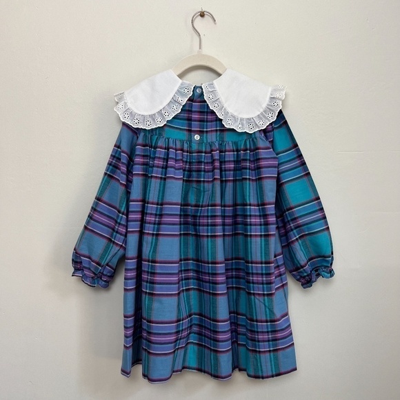 Vintage Kids Classics Girls Plaid Embroidered Collar Prairie Cottagecore Dress 6 - Picture 6 of 12